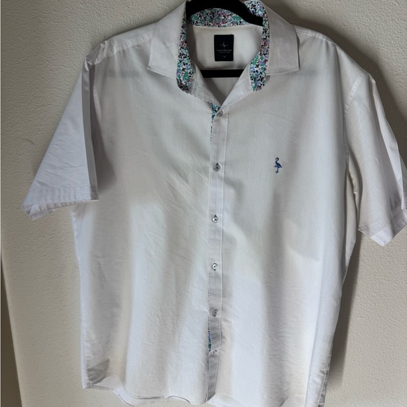 Men's White Casual Button Down Shirt with Embroidered Logo - Picture 1 of 3